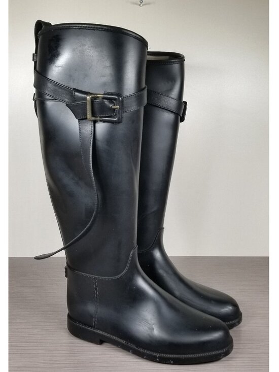 Burberry Shoes - Burberry Knee High Belted Equestrian Rain Boots, Black, Womens Size 5 US / 35